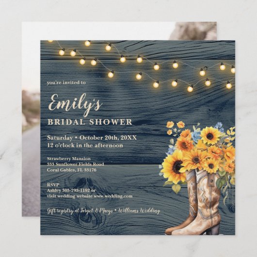 Rustic Boots Sunflower Bruids Douche Uitnodiging (Voorkant / Achterkant)