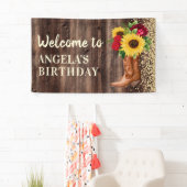 Rustic Boots Sunflower Red Roses Birthday Welkom Spandoek (Insitu)
