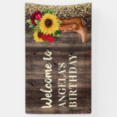 Rustic Boots Sunflower Red Roses Birthday Welkom Spandoek (Verticaal)