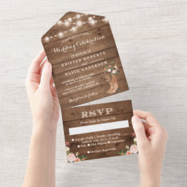 Rustic Boots Western Land String Lights Wedding All In One Uitnodiging