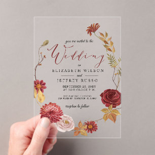 Rustic Botanical Autumn Fall Wedding Acryl Uitnodigingen