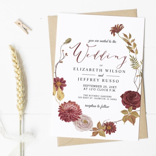 Rustic Botanical Autumn Fall Wedding Kaart