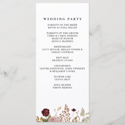 Rustic Botanical Autumn Fall Wedding Programma (Achterkant)