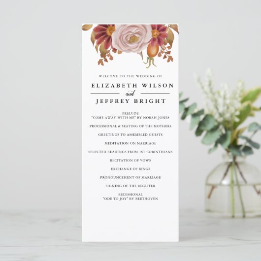 Rustic Botanical Autumn Fall Wedding Programma (Staand voorkant)