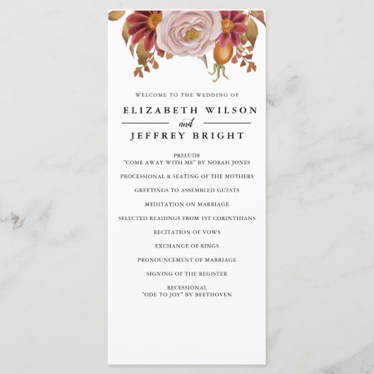 Rustic Botanical Autumn Fall Wedding Programma (Voorkant)