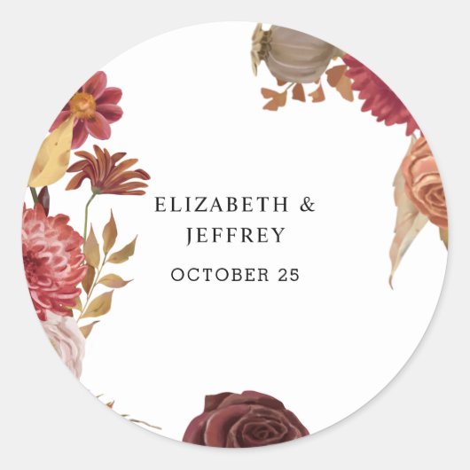 Rustic Botanical Autumn Fall Wedding Ronde Sticker (Voorkant)