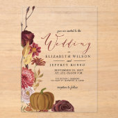 Rustic Botanical Autumn Herfst Pumpkin Wedding Acryl Uitnodigingen (Voorkant)
