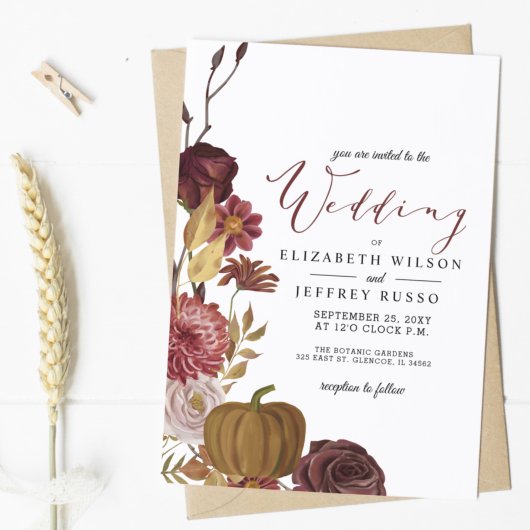 Rustic Botanical Autumn Herfst Pumpkin Wedding Kaart