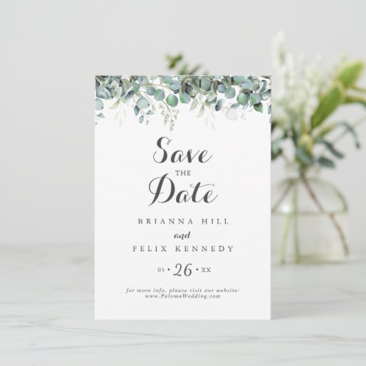 Rustic Botanical Eucalyptus Greenery Wedding Save The Date (Staand voorkant)