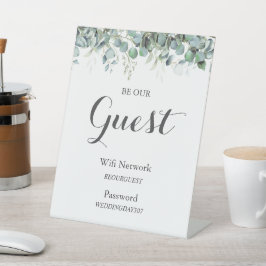 Rustic Botanical Eucalyptus Greenery Wedding Wifi Reclamebord Met Voetstuk