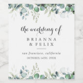 Rustic Botanical Eucalyptus Greenery Wedding Wijn Etiket (Enkel label)
