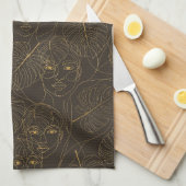 Rustic Botanical Face Line Pattern (1) Theedoek (Quarter Fold)