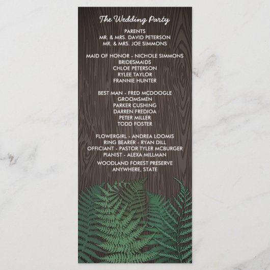 Rustic Botanical Fern Woodland Programmes de maria (Dos)
