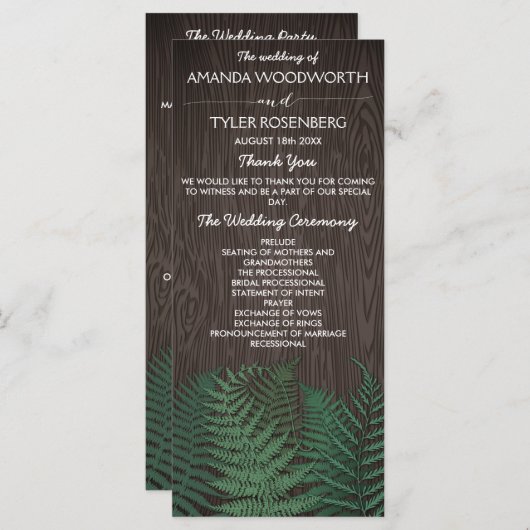 Rustic Botanical Fern Woodland Programmes de maria (Devant / Derrière)