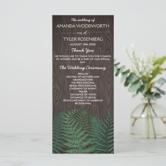 Rustic Botanical Fern Woodland Programmes de maria (Debout devant)