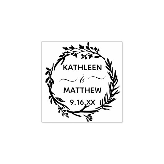 Rustic Botanical Greenery Wreath Names Date Rubberstempel (Afrduk)