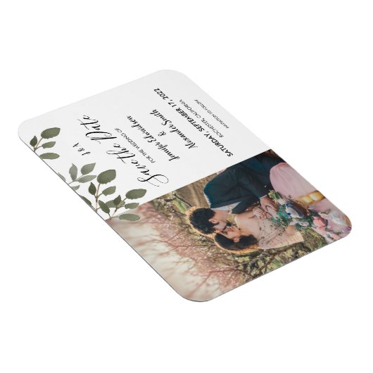 Rustic botanical monogram photo Save the Date Magneet (Rechterzijde)