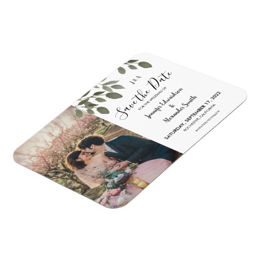 Rustic botanical monogram photo Save the Date Magneet (Linkerzijde)