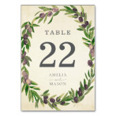 Rustic Botanical Olive Wreath Table Number Card Kaart (Voorkant)