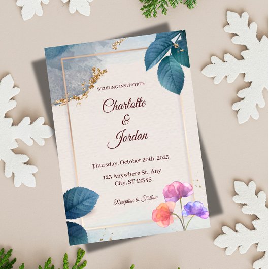Rustic Botanical Wedding Invitation Kaart