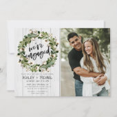 Rustic Botanical Wreath Script 2 Foto Verloving Kaart (Voorkant)