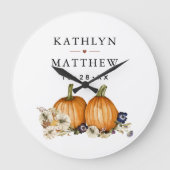 Rustic Botanische Herfst Pompoen Herfst Bruiloft Grote Klok (Voorkant)