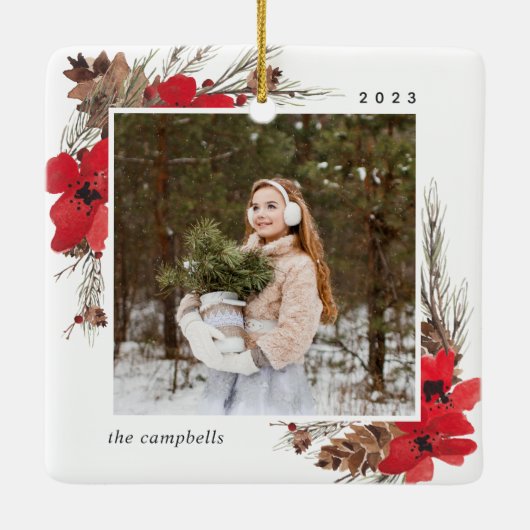 Rustic Bough | Holiday-foto Keramisch Ornament (Achterkant)