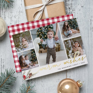 Rustic Bough Warm Wish Photo Collage Folie Feestdagenkaart