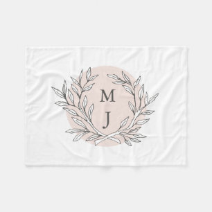 Rustic Bough Wreath Monogrammed Blanket Fleece Deken