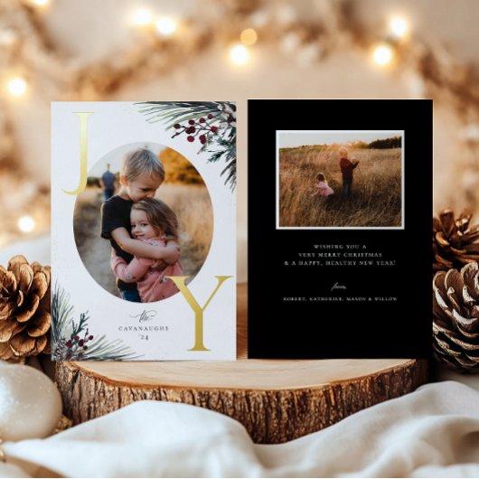 Rustic Boughs Gold Joy Carte photo de vacances