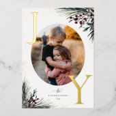 Rustic Boughs Gold Joy Carte photo de vacances (Recto)