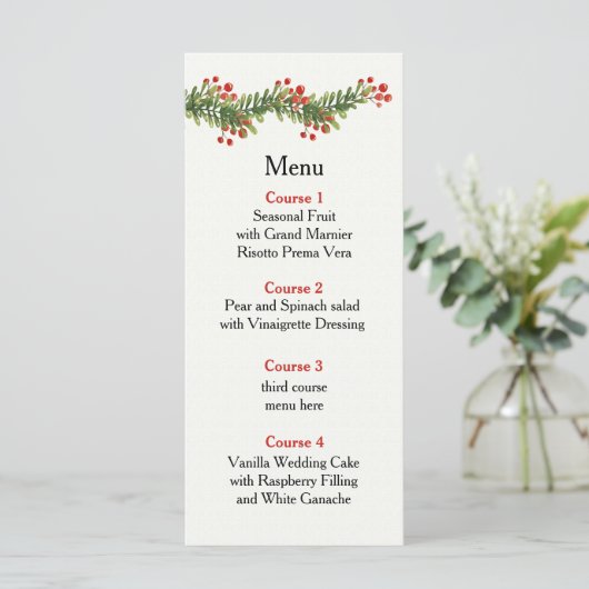 Rustic Boughs of Holly Winter Kerstbruilding Menu (Staand voorkant)