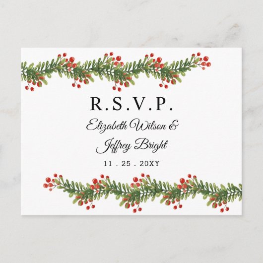 Rustic Boughs of Holly Winter Kerstmis RSVP Uitnodiging Briefkaart (Voorkant)