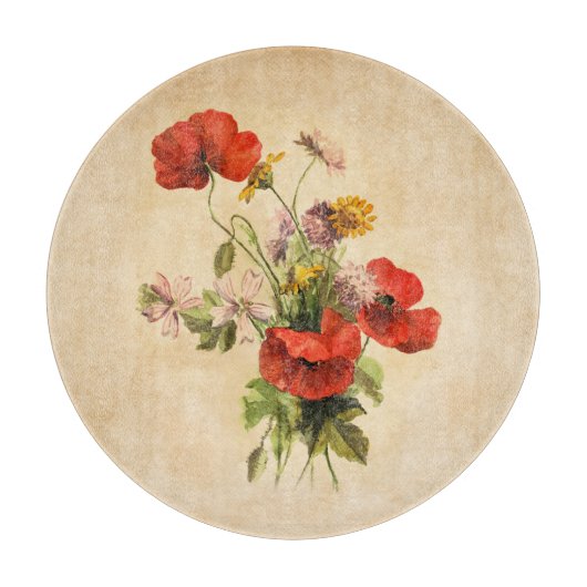 Rustic Bouquet Red Poppies Wilde Bloemen Snijplank (Voorkant)
