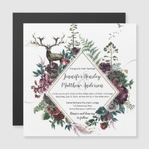 Rustic Bourgogne en grijze Floral Geometric Weddin Magnetische Uitnodiging