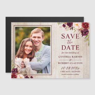 Rustic Bourgogne Floral Photo Save the Date Magnet