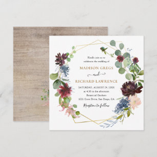 Rustic Bourgogne Florals Wedding Kaart