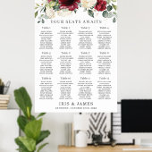 Rustic Bourgogne Ivory Floral Wedding Seating Char Poster (Thuiskantoor)
