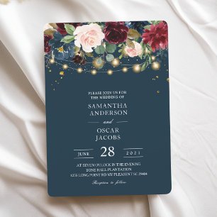 Rustic Bourgogne Navy Blue & Red Flowers & Lichten Kaart