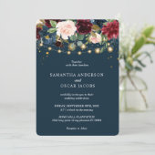 Rustic Bourgogne Navy Blue & Red Flowers & Lichten Kaart (Staand voorkant)