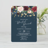 Rustic Bourgogne Navy Blue & Red Flowers & Lichten Kaart (Staand voorkant)