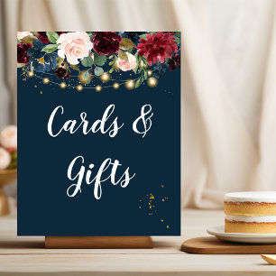 Rustic Bourgogne Navy Blue & Red Flowers & Lichten Poster