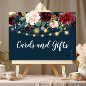 Rustic Bourgogne Navy Blue & Red Flowers & Lichten Poster