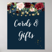 Rustic Bourgogne Navy Blue & Red Flowers & Lichten Poster (Voorkant)