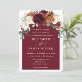 Rustic Bourgogne Oranje Ivory Floral Wedding Kaart (Staand voorkant)