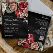 Rustic Bourgogne Rozen QR Code Black Wedding Kaart