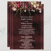 Rustic Bourgogne Waterverf Calligrafie bruiloft Programma (Voorkant / Achterkant)