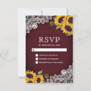 Rustic Bourgondië Houten Kantwerk Zonnebloem Bruil RSVP Kaartje