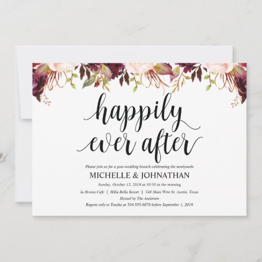 Rustic Bourgondië Huwelijksuitnodigingskaart na de Kaart (Voorkant)