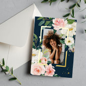 Rustic Bourgondië Navyblauw & Roze Bloem Echt Foli Folie Uitnodiging